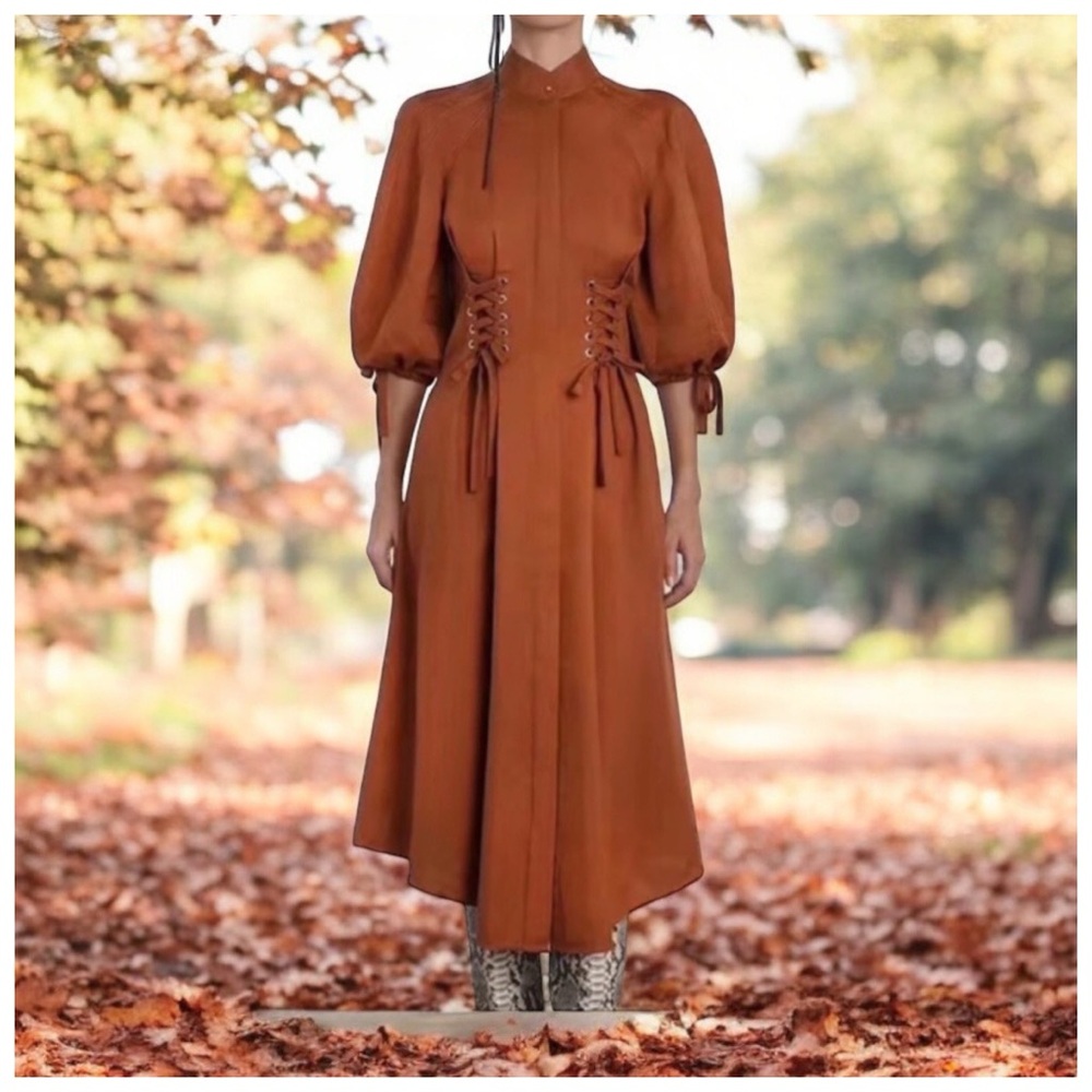 Rust Tie Accent Dress The Raetruda - Picture 5 of 12
